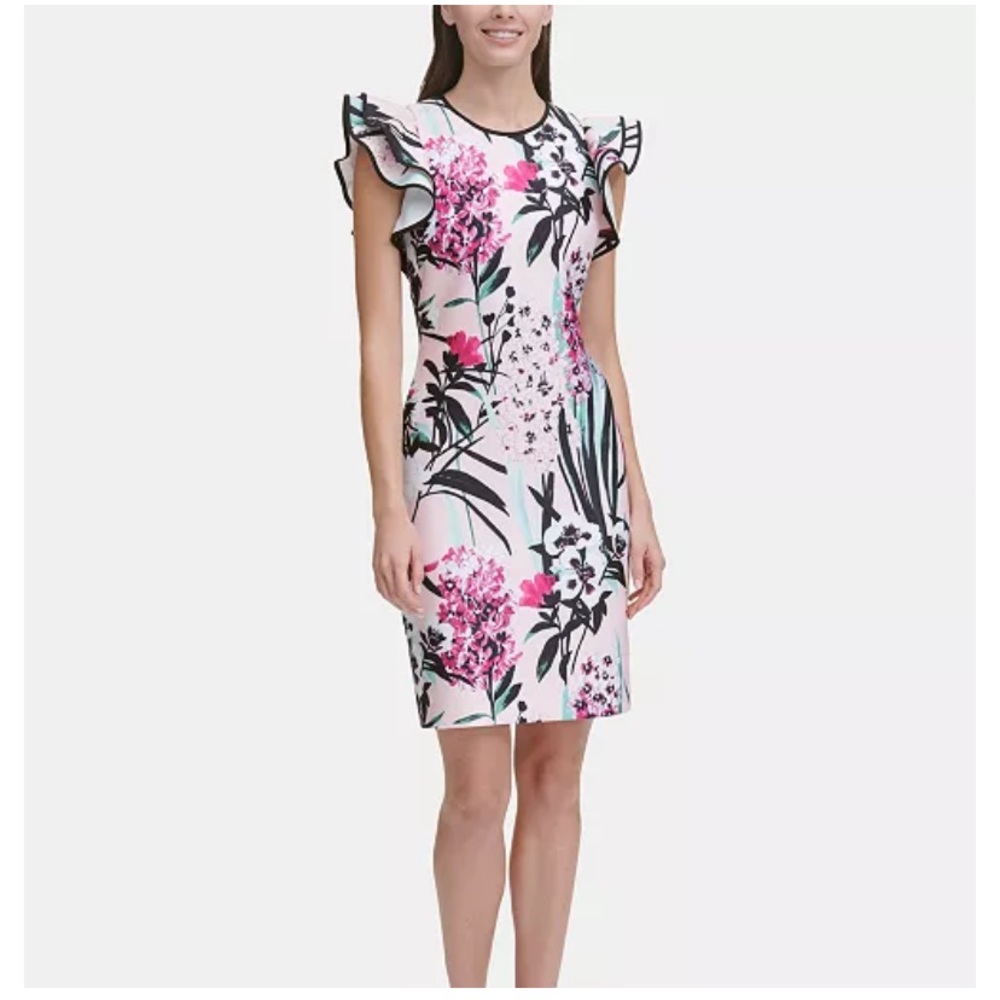 Tommy Hilfiger Ruffle Sleeve Scuba Sheath Dress
